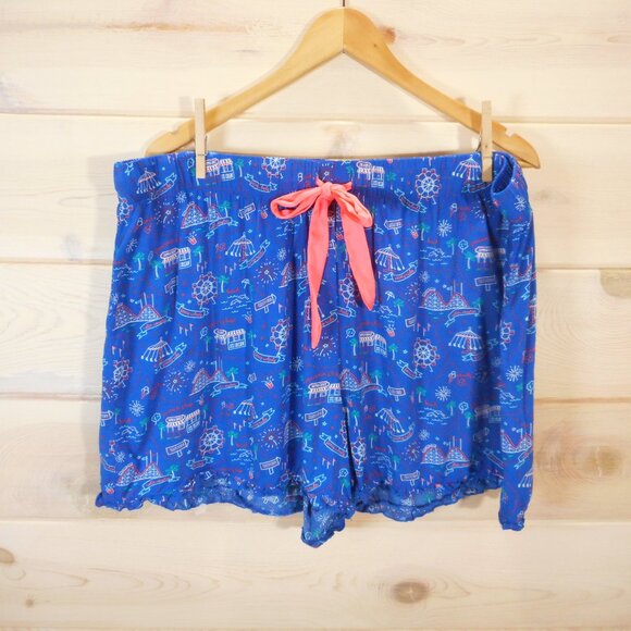 Jenni Intimates Pajama Shorts Women's 3X Carnival Fair Park Rides Print Blue - Picture 1 of 10